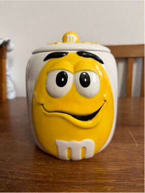 Vintage Galerie Yellow M&M Ceramic Cookie Jar Canister w/ Lid Mars Candy